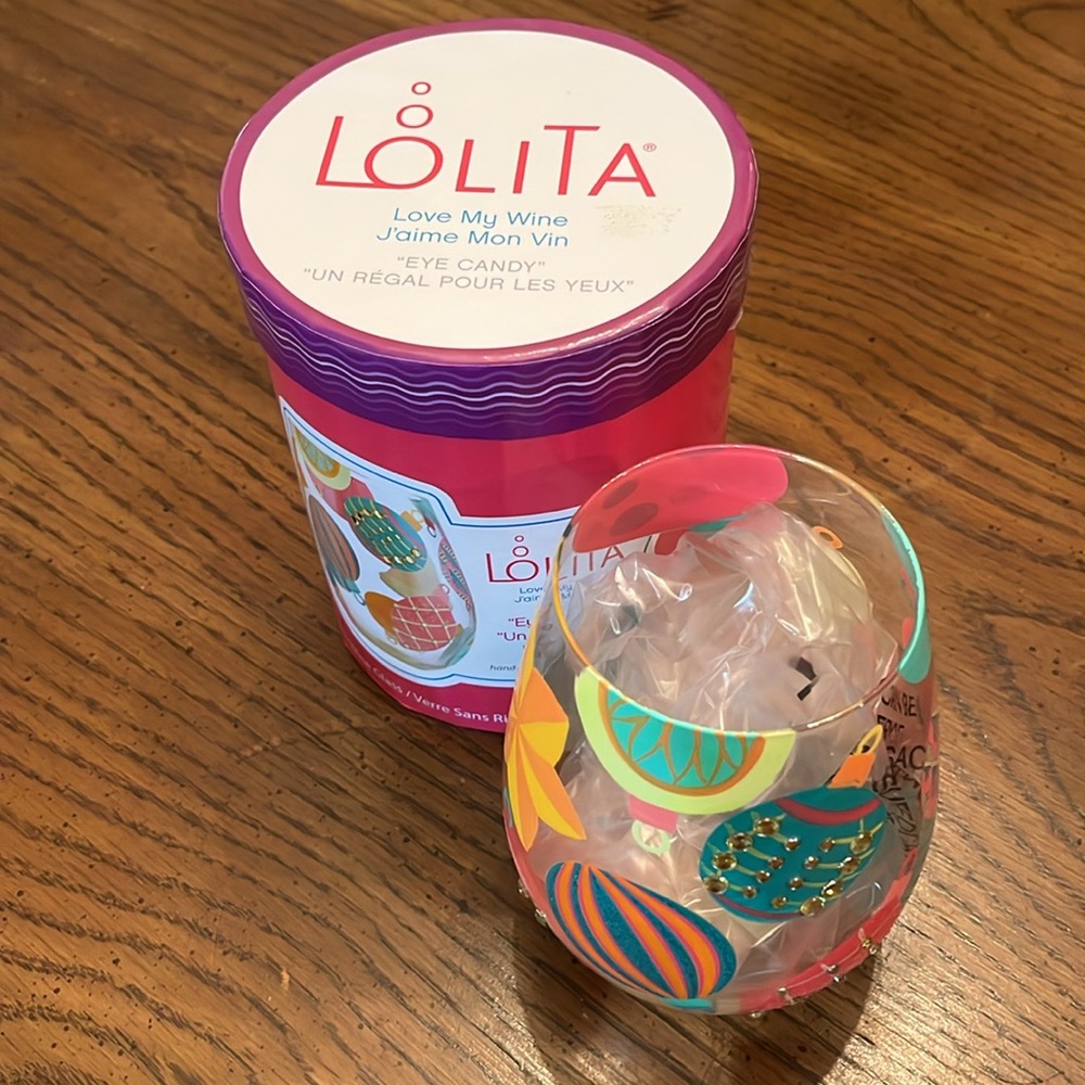 Lolita Love My Wine Eye Candy stemless wine‎ glass, new